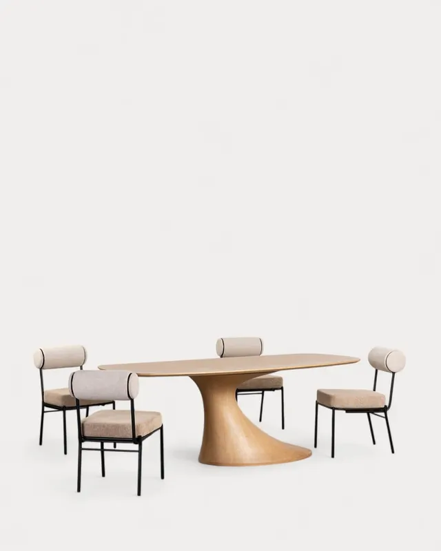 Set Tavolo da Pranzo Rettangolare in Legno (220x100 cm) Flawas e 4 Sedie in Tessuto Elin