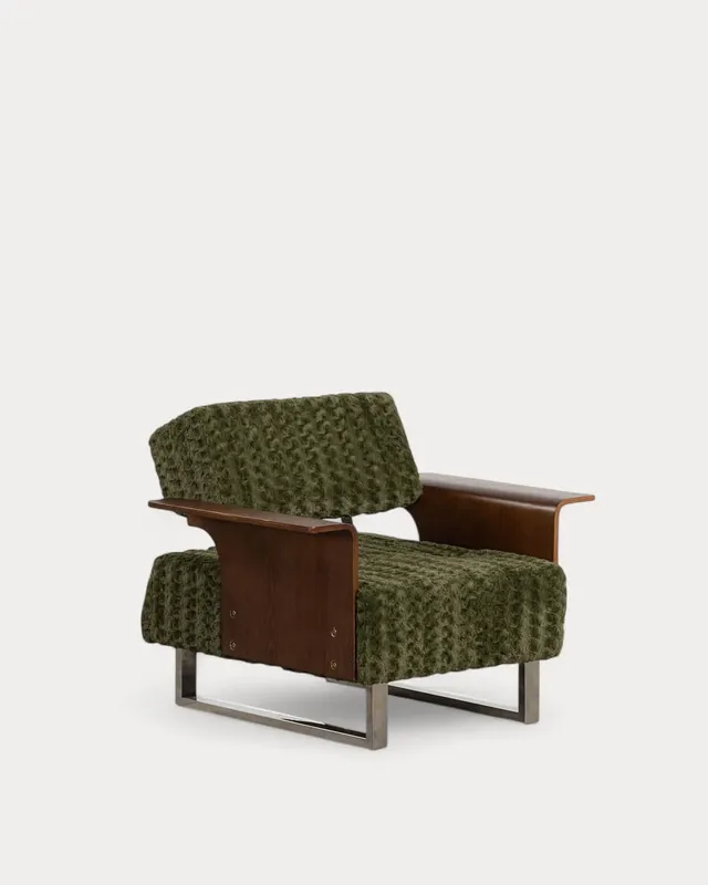 Pack 2 Poltrone Reclinabili con Braccioli in Legno e Tessuto 70s Furry