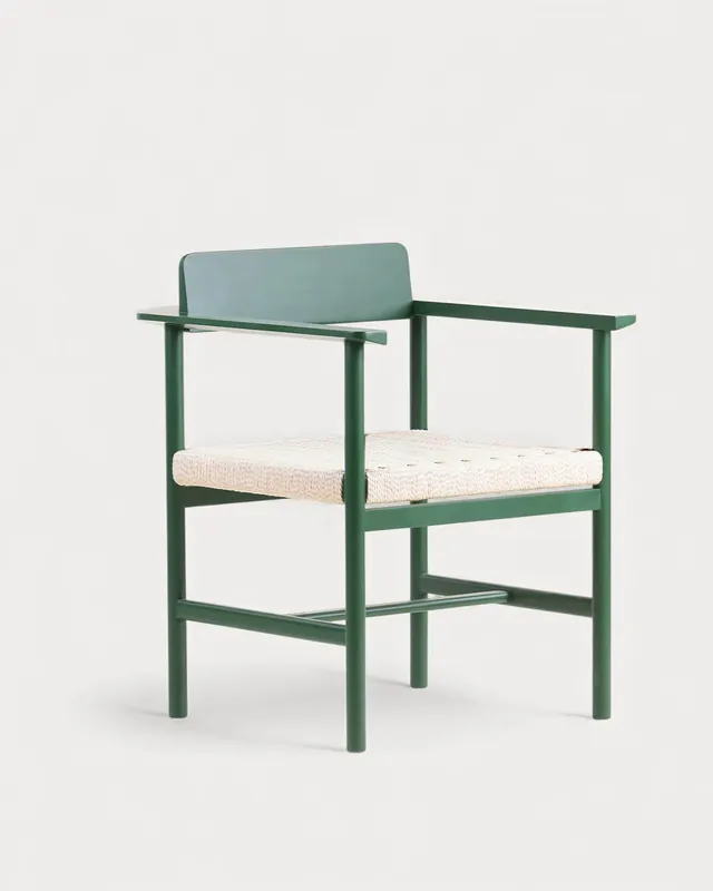 Sedia da Pranzo con Braccioli in Legno e Rattan Paula