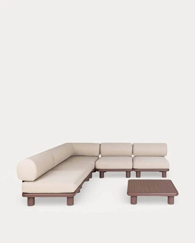 Set da Giardino con 4 Moduli Centrali, Modulo Angolare e Tavolino in Alluminio e Tessuto Lantana