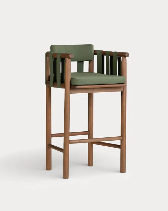 Sgabello alto Edvard in legno di eucalipto e tessuto (75 cm)