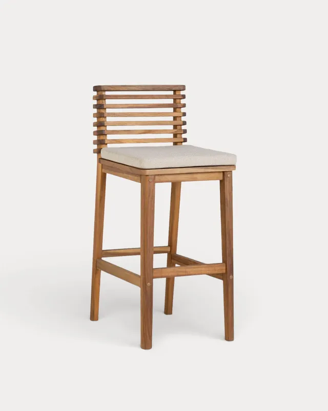 Pack 4 Sgabelli Alti da Esterno in Legno di Acacia e Tessuto (75 cm) Hazan