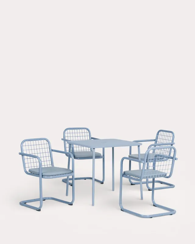 Set Tavolo Quadrato (78x78 cm) Mijail e 4 Poltrone da Esterno in Metallo Biaritz