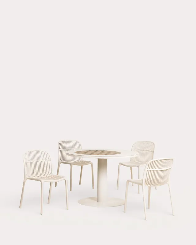 Set Tavolo Rotondo in Metallo (Ø110 cm) Lirae e 4 Sedie in Polipropilene Aisha per Uso Esterno
