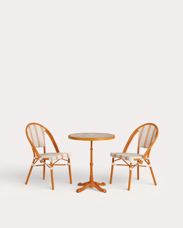 Set da Pranzo con Tavolo Rotondo (Ø60 cm) e 2 Sedie in Metallo e Rattan sintetico Yona Bistro