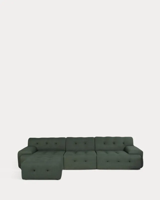 Divano Modulare Sottovuoto a 3 pezzi con 2 Moduli Angolari, Modulo Centrale e Pouf in Tessuto Nahual