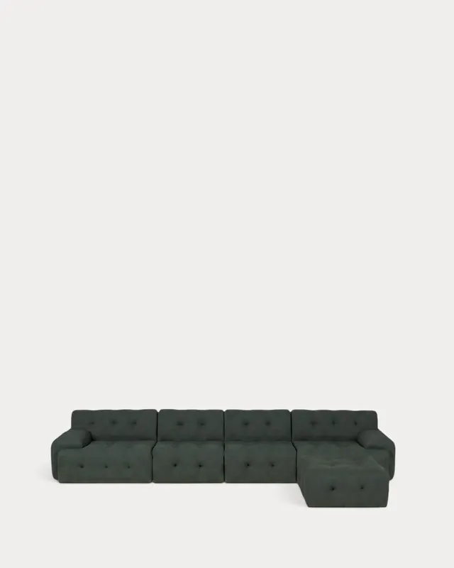 Divano Modulare Sottovuoto a 4 pezzi con 2 Moduli Angolari, 2 Moduli Centrali e Pouf in Tessuto Nahual