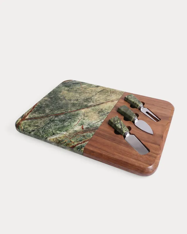 Set da Formaggio in Marmo e Legno di Acacia con 3 Coltelli Serbal