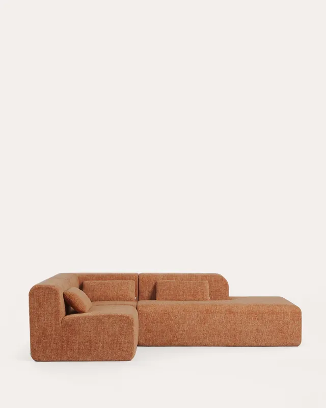 Divano Modulare a 3 Pezzi confezionato Sottovuoto con Modulo Chaise Longue, Modulo Angolare e Modulo Centrale in Tessuto Rhys