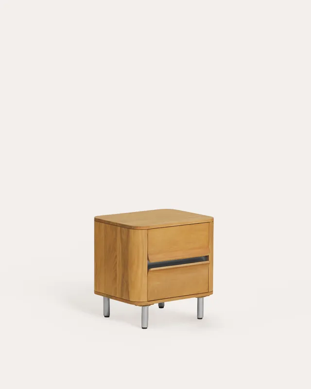 Comodino con 2 Cassetti in Legno di Mango e Metallo Nahum