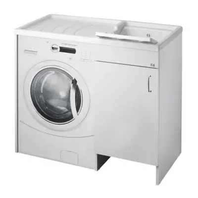 Mobile lavatoio coprilavatrice in bilaminato bianco con lavatrice a sinistra e vasca a destra coprilavatrice a sx e vasca a dx l=109cm p=60cm h=92cm CR