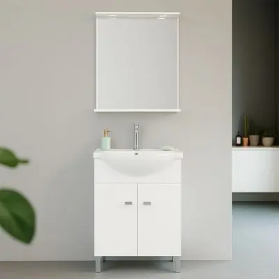 Mobile bagno a terra con specchiera e lavabo integrato modello nadia 65cm composizione completa Savini Due