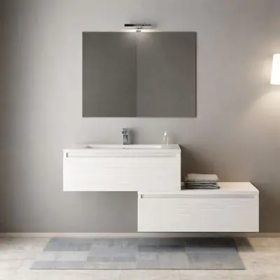 Mobile bagno sospeso con specchiera e lavabo integrato modello andy 135cm composizione completa - portuna bianco Mobo