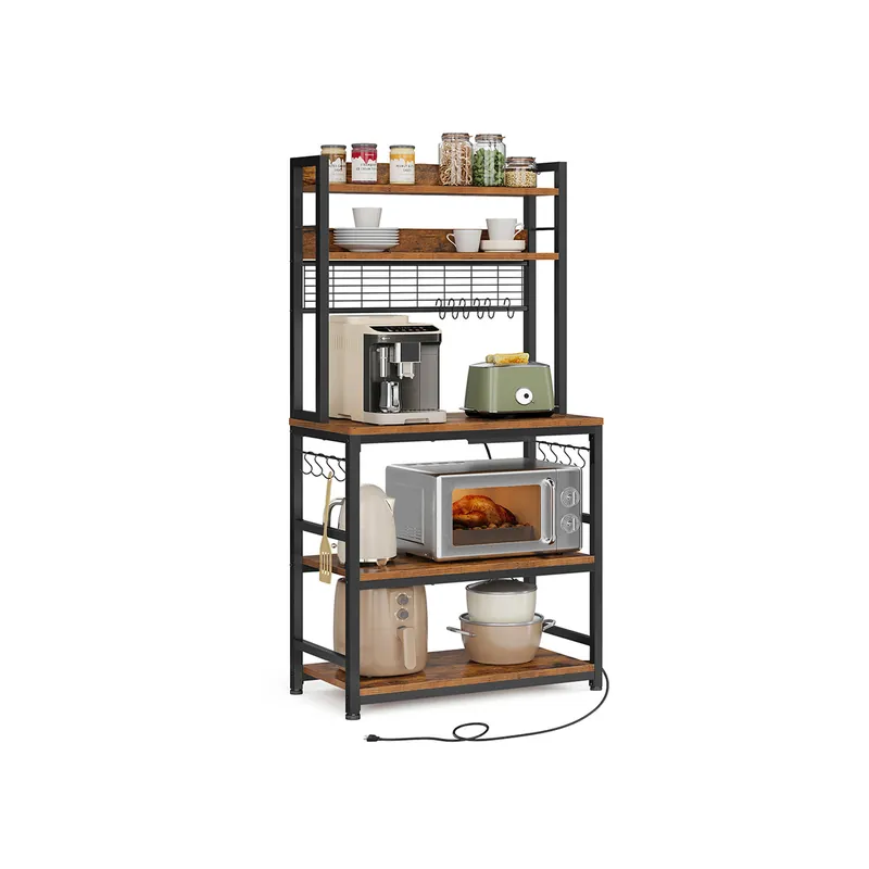 Scaffale Cucina con Multipresa Marrone Vintage e Nero