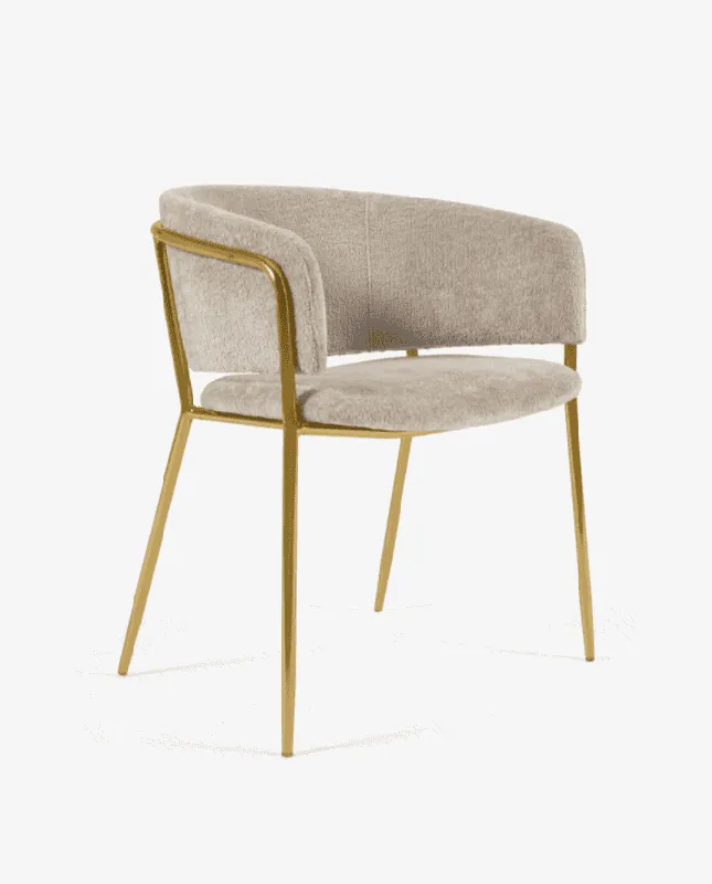 Sedia JUNE in ciniglia beige gamba oro