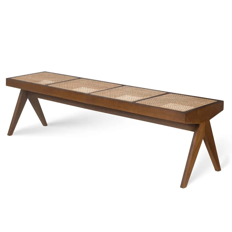 Panca in rattan B.T.H. Flats 4 - Dark Brown - Pierre Jeanneret