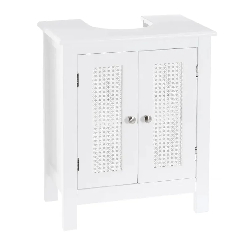 Mobile Sottolavabo da Bagno Sottolavello in Legno Bianco con Mensola 48x30x60 cm
