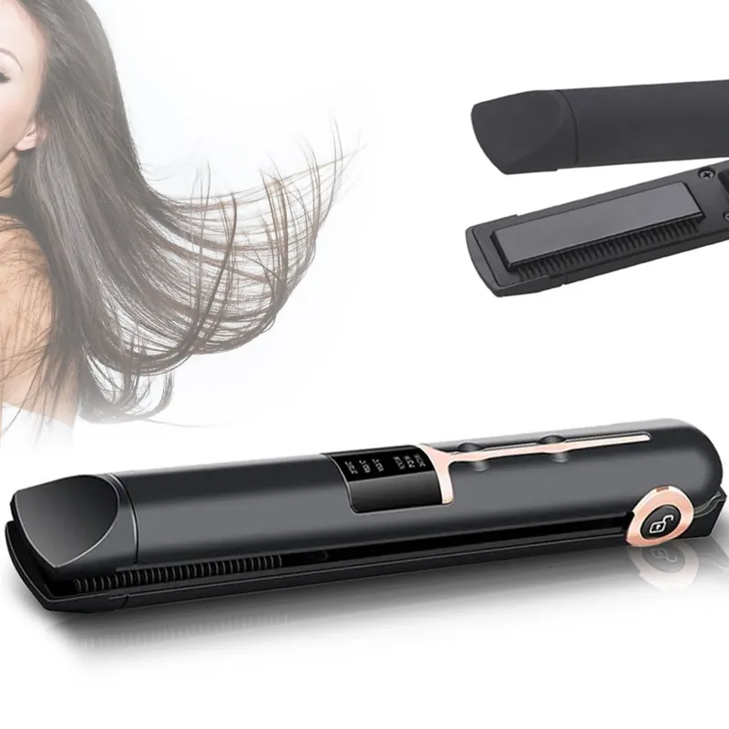 Piastra per Capelli Senza Fili Portatile Nera Ricaricabile USB Cordless Display