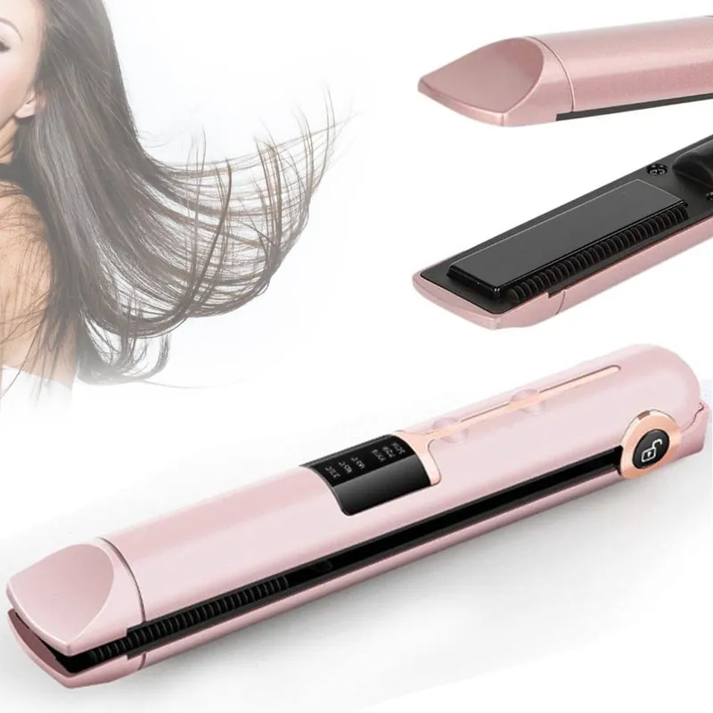 Piastra per Capelli Senza Fili Portatile Rosa Ricaricabile USB Cordless Display