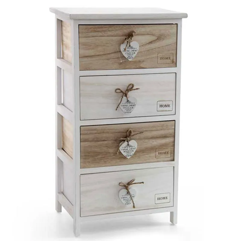 Cassettiera Mobiletto Salvaspazio 4 Cassetti Larghi Decoro Retro Design Cuori