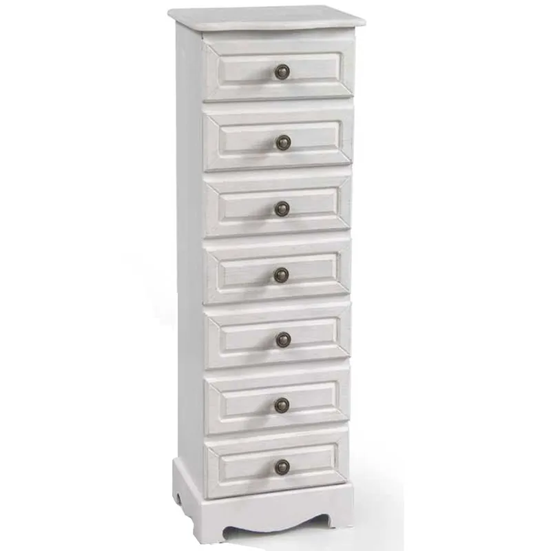 Cassettiera Settimino in legno 7 cassetti Bianco Perla Shabby 29 x 23 x 89 cm