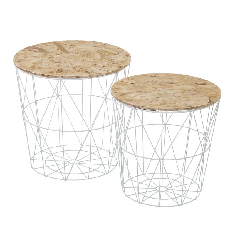 Set 2 Tavolini da Salotto Tavoli per Divano Colore Bianco in Metallo e Legno