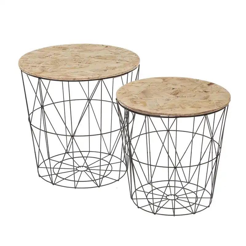 Set 2 Tavolini da Salotto Tavoli per Divano Colore Nero in Metallo e Legno