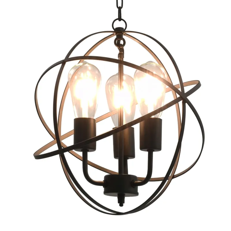 Lampada Sferica a Sospensione Nera Design Classico Vintage 3 Lampadine E27