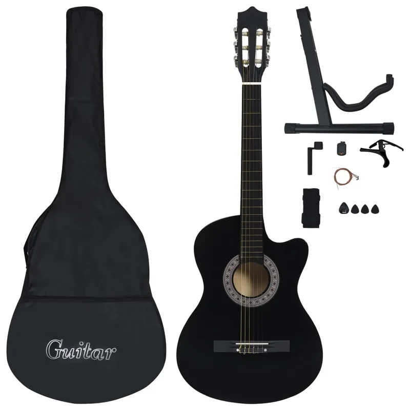 Chitarra Classica Western con 6 Corde e con 12 Pezzi Accessori Nera 38\\" in Legno