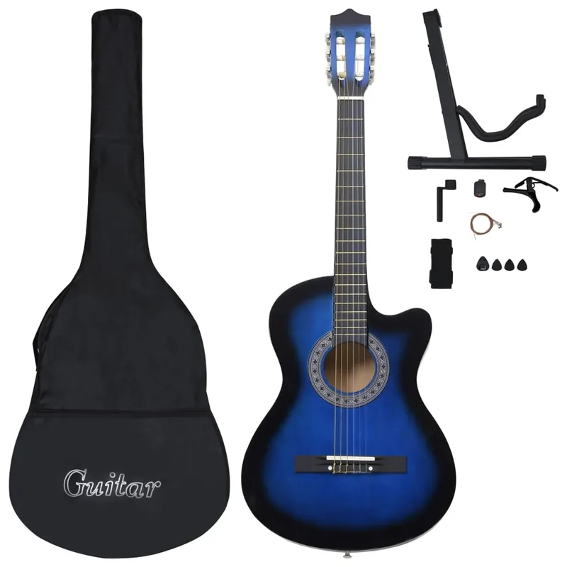 Chitarra Classica Western con 6 Corde e con 12 Pezzi Accessori Blu 38\\" in Legno