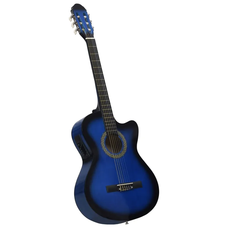 Chitarra Classica Western con Equalizzatore e 6 Corde Blu in Legno di Tiglio