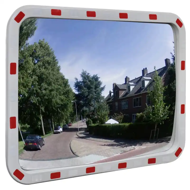 Specchio Traffico Convesso Rettangolare Bianco e Rosso 60x80 cm Catarifrangenti