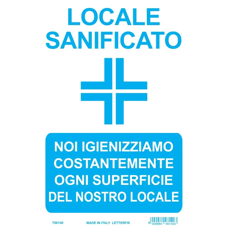 Targa Covid "Locale sanificato" 20 x 30 cm