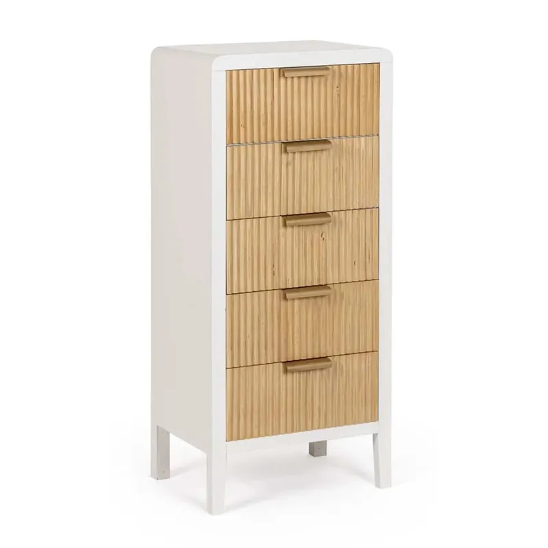 Cassettiera 5 cassetti in legno Charley 40x30xH92 cm bianco-naturale