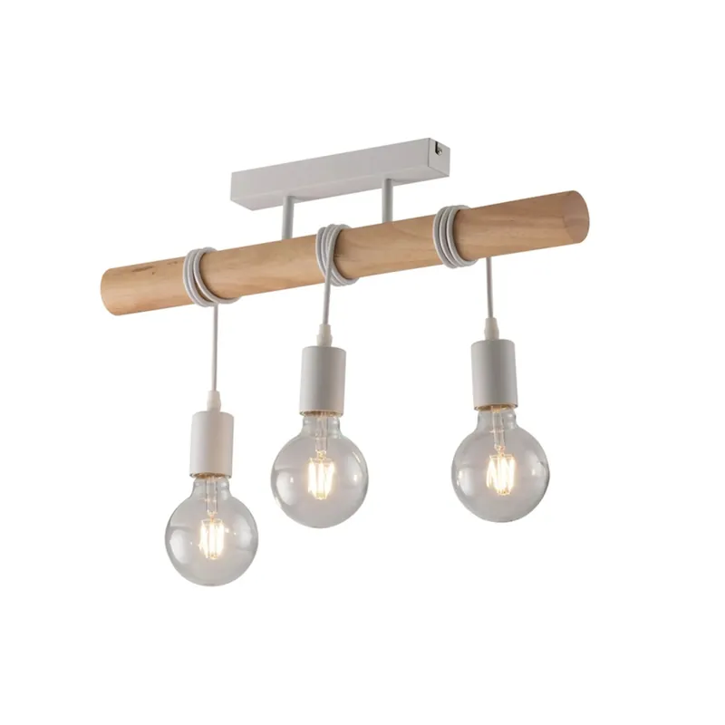 Plafoniera Arizona 3 luci 55x25x5 cm bianco e legno