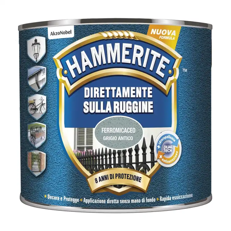 Smalto a solvente Hammerite ferromicaceo grigio antico 250 ml