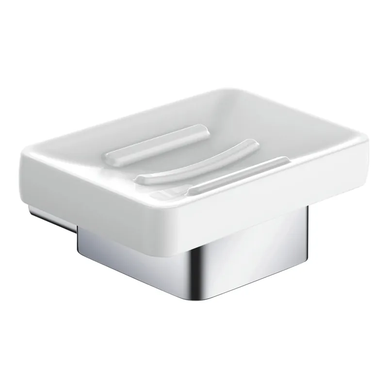 Portasapone bagno Leaf sospeso in alluminio e ceramica cromo/bianco