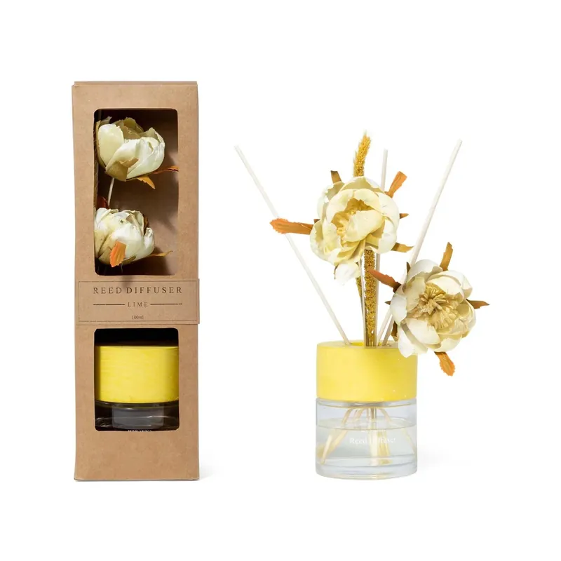 Diffusore di essenza bacchetti fiore Lime in vetro 100 ml scatola regalo