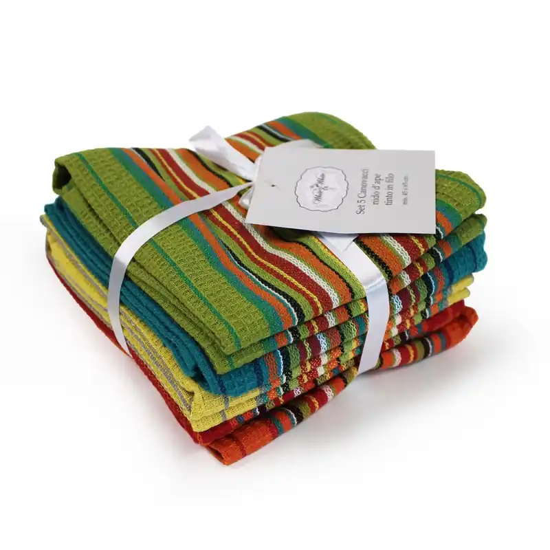Set 5 canovacci nido d‘ape 45x65 cm assortiti