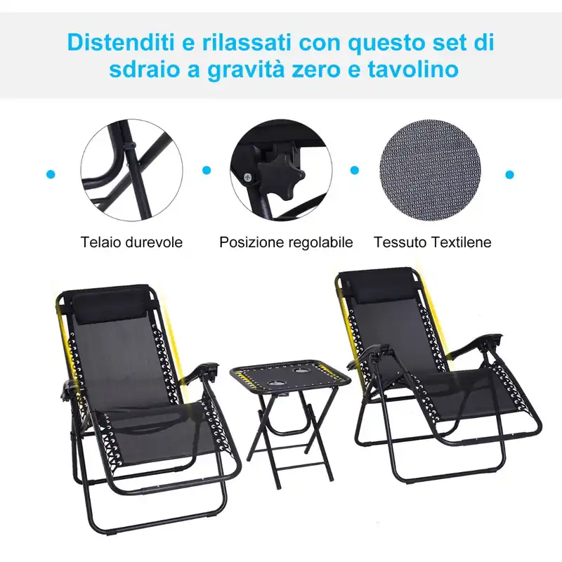 EASYCOMFORT Sedia Sdraio Zero Gravity Reclinabile e Pieghevole in Textilene, Nero