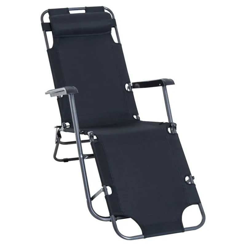 EASYCOMFORT Lettino Sdraio Pieghevole da Giardino Piscina con Braccioli Nero