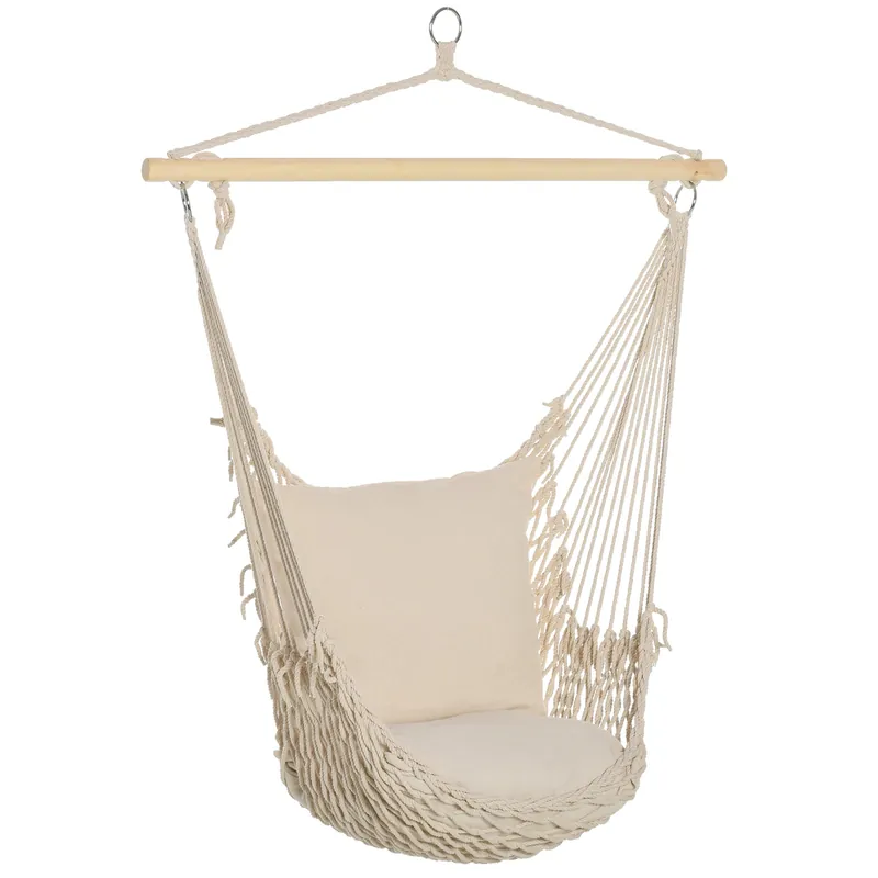 Easycomfort Poltrona Sospesa da giardino in Coeda, Sedia a Dondolo Sospesa in Stile Shabby Chic , Amaca per Interni ed Esterni, Bianca 120L x 90Pcm