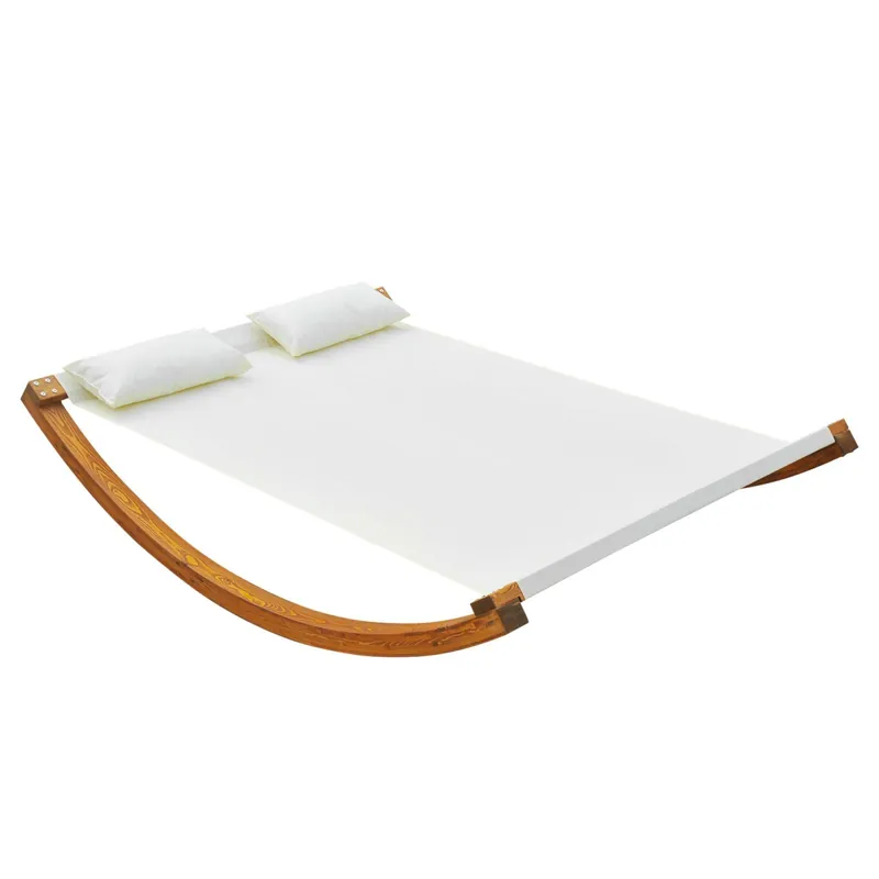 Easycomfort Amaca da Giardino con Struttura in Legno, Lettino in Cotone per 2 Persone con Cuscini, 207x150x40cm Bianco