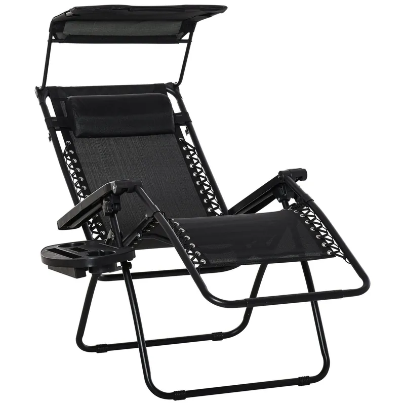 EASYCOMFORT Sedia Sdraio Zero Gravity Pieghevole e Reclinabile con Tettuccio e Portabicchieri, 90x67x110cm