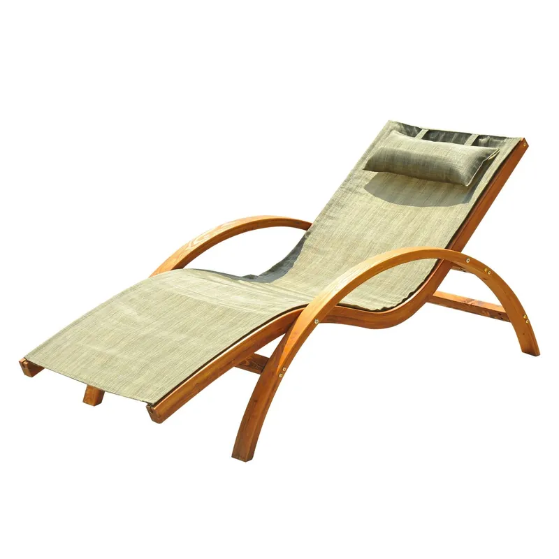 Easycomfort Sdraio da Giardino Ergonomica, Lettino Prendisole con Poggiatesta Imbottito in Legno e Tessuto, 161 x 72 x 68 cm, Marrone