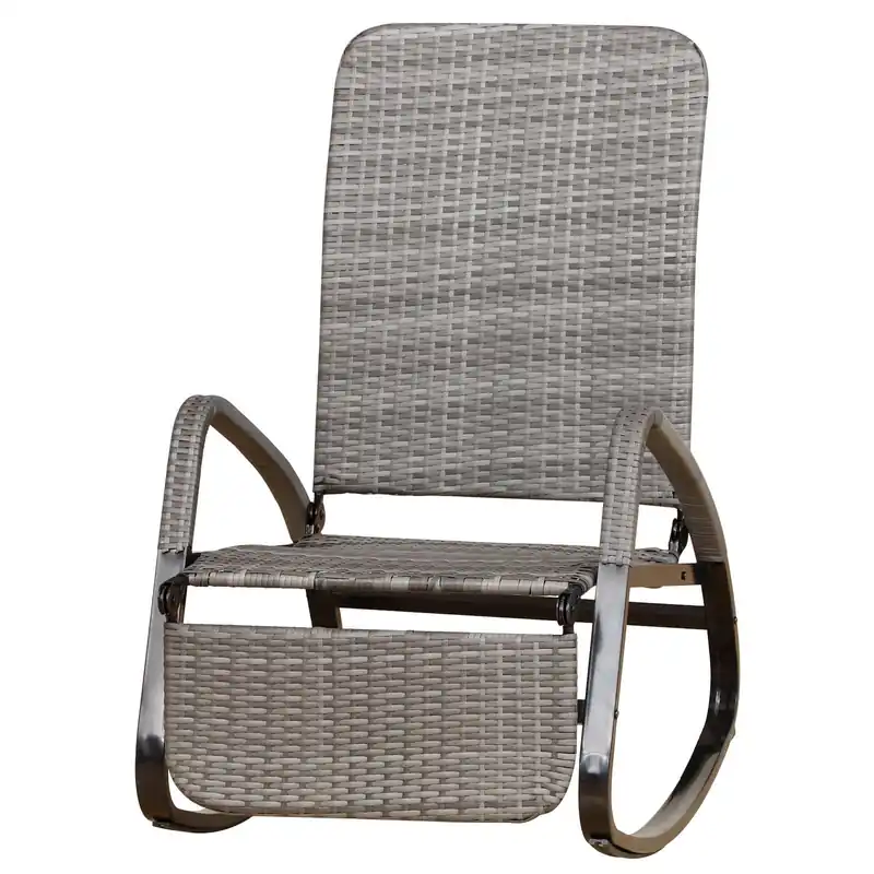EASYCOMFORT Sedia a Dondolo da Giardino in PE Rattan Grigia, Reclinabile e Pieghevole con Poggiapiedi Estraibile