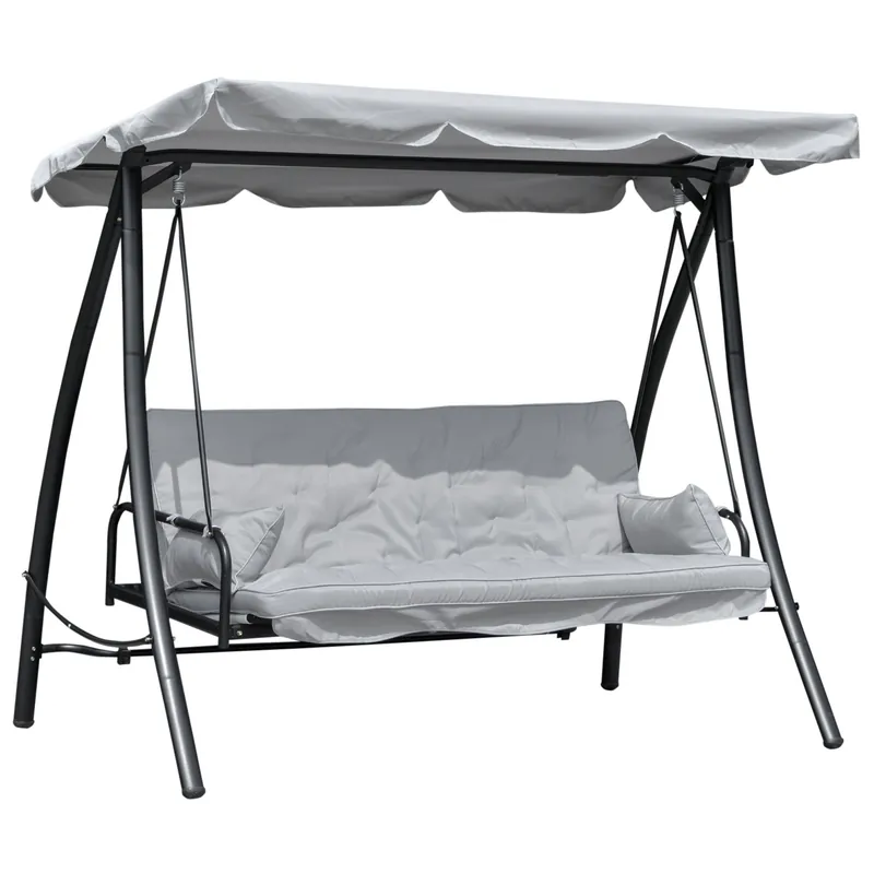 EASYCOMFORT Dondolo da Giardino 3 Posti con Tetto Reclinabile, Convertibile in Letto, 209x114x170cm, Grigio