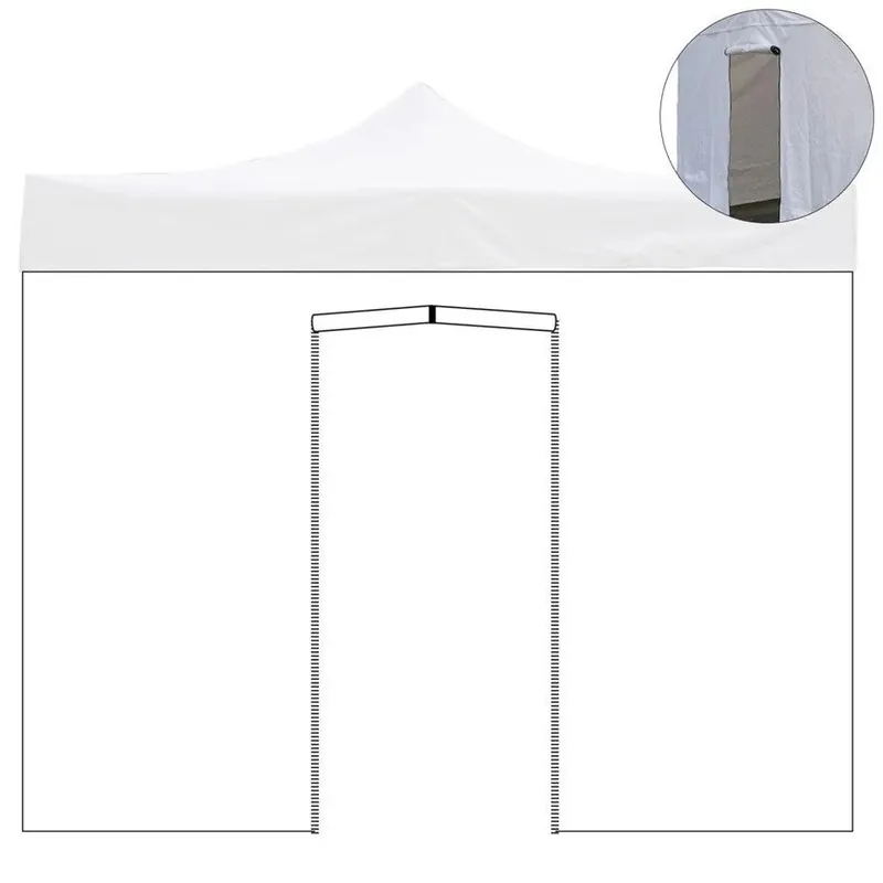 Telo Laterale per Gazebo Market-Pro 3x2 con Porta Avvolgibile Richiudibile Bianco