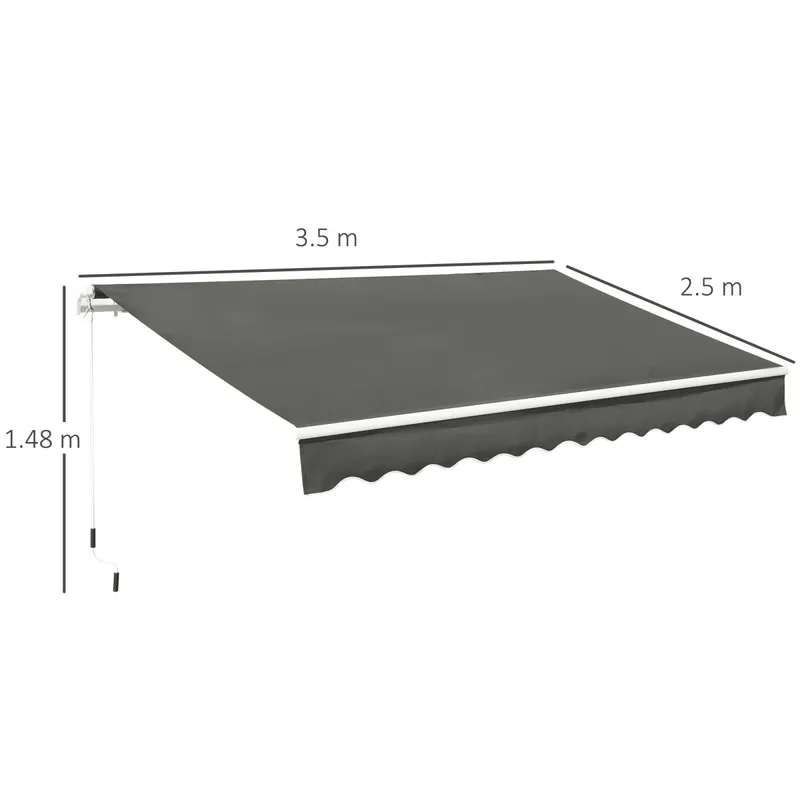 EASYCOMFORT Tenda da Sole a Bracci 3.5x2.5m con Manovella in Metallo e Poliestere, Grigio