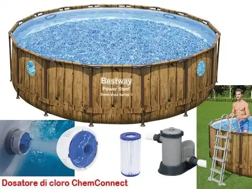Piscina Fuori Terra Tonda Bestway 56725 Rattan con Telaio in Acciaio